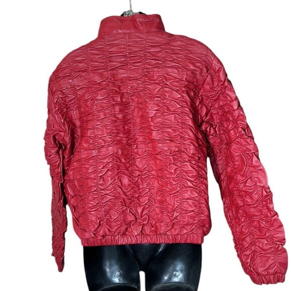 Shebang vintage leather jacket red ruched unique artsy moto medium edgy - Picture 5 of 7